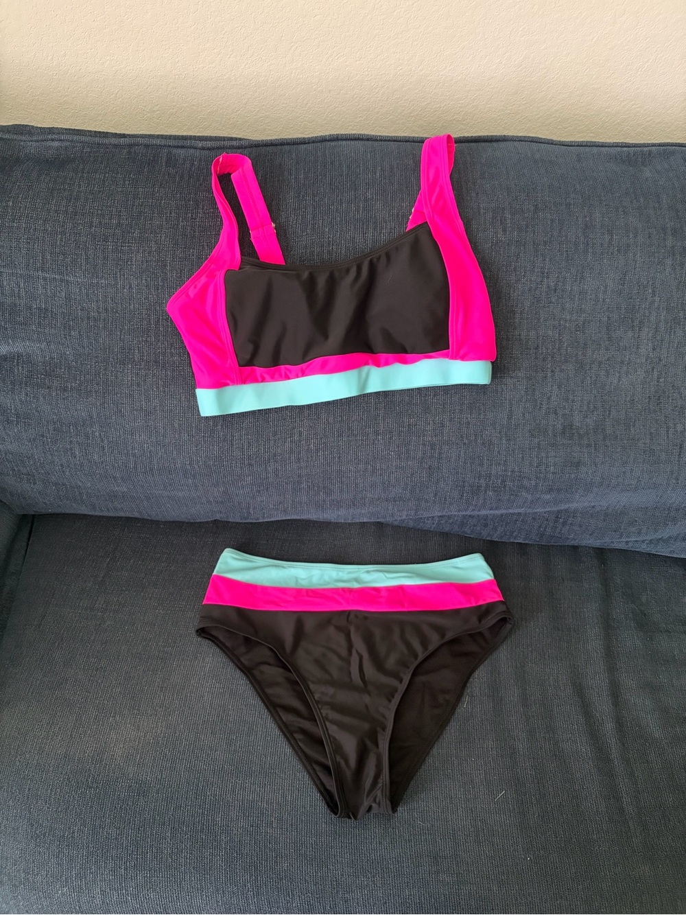 Women’s Black Swim Set with Hot Pink & Mint Trim